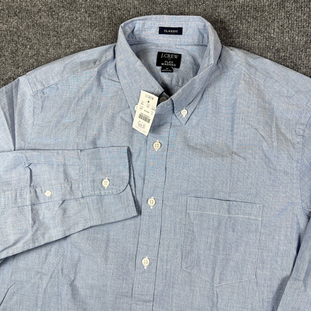 J Crew Shirt Mens M Blue Flex Washed Chambray Long Sleeve Button Up NEW NWT $98